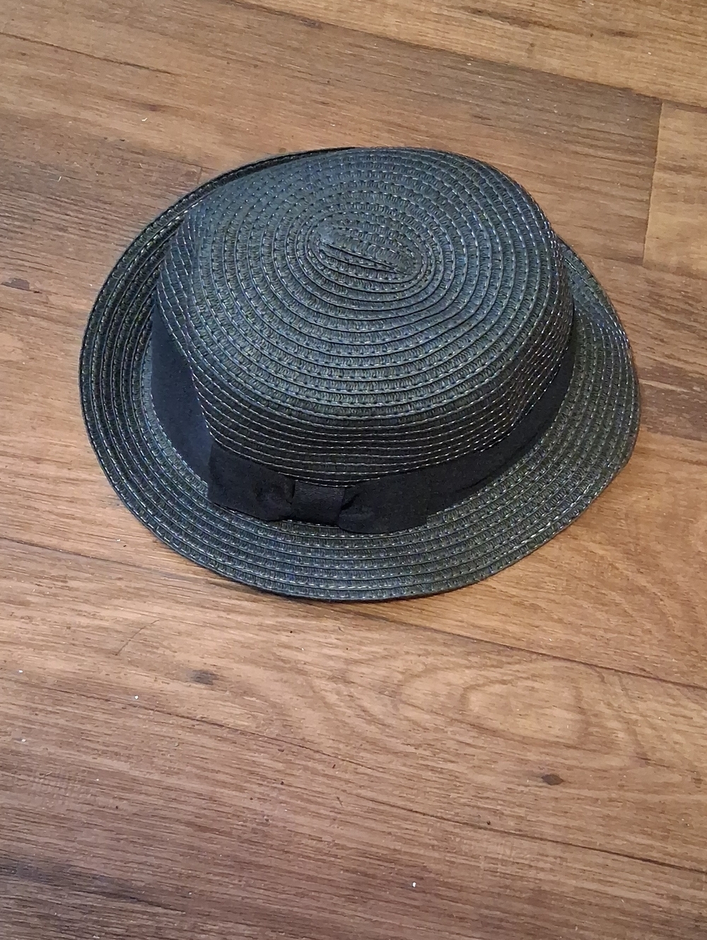 Cato Black Straw Pork Pie Hat with Grosgrain Band